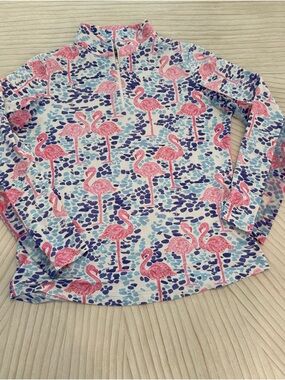 IBKUL Pink Flamingo Print Long-Sleeve Quarter Zip